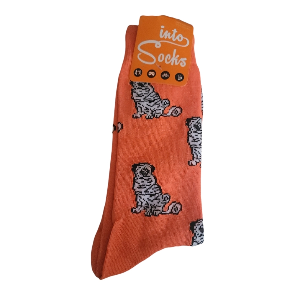 Into Socks Orange White and Black Unisex  Crew Dog Socks, Size 7 to 12